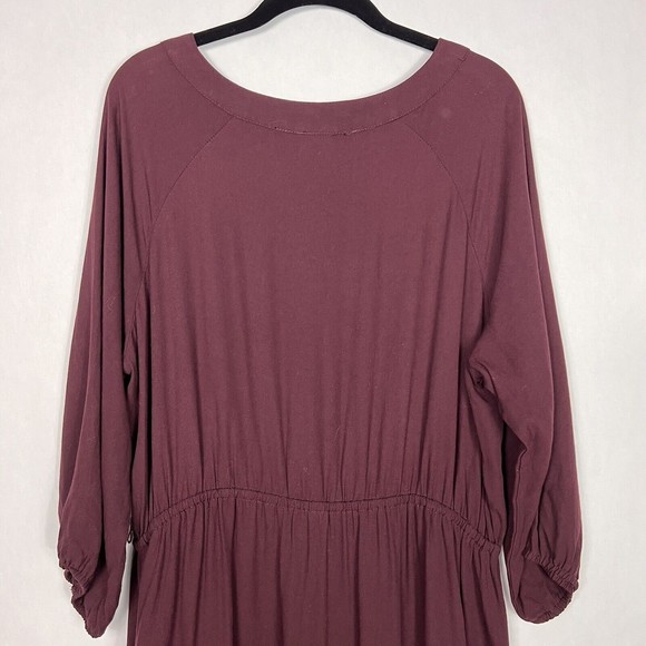 Mossimo Midi Shift Dress Womens Plus XXL Burgundy 3/4 Sleeve Button Up Pullover - Picture 4 of 14